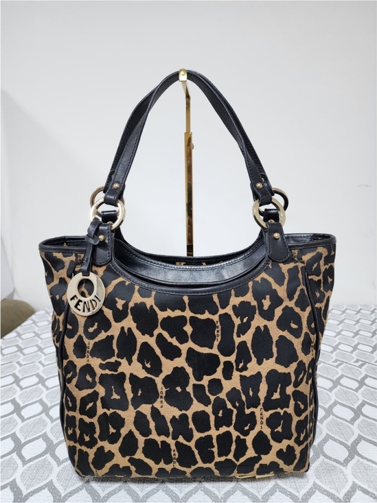Fendi Handbags - Fendi Leopard Print Canvas Shoulder Bag Brown/Black